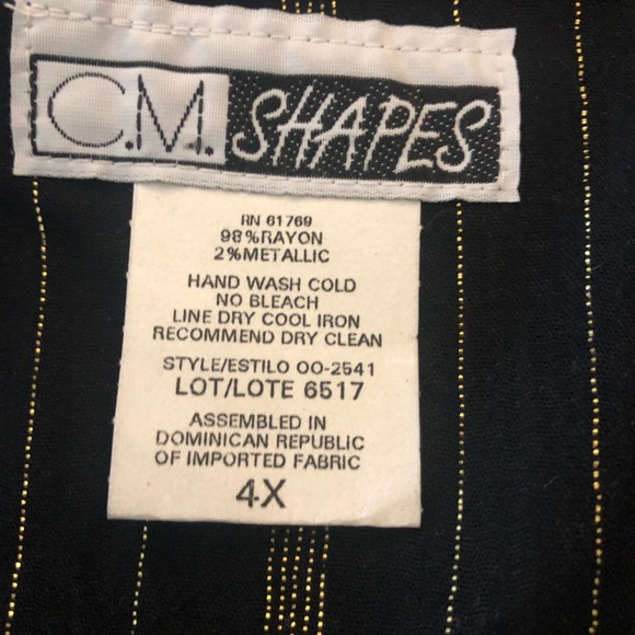 C.M. Shapes Long Sleeve Blouse Plus Size 4x Black and Gold Striped NWOT - Picture 5 of 10